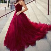 V Neck Velvet and Tulle Long Ball Gown Corset Formal Evening Prom Dresses - Bmbride